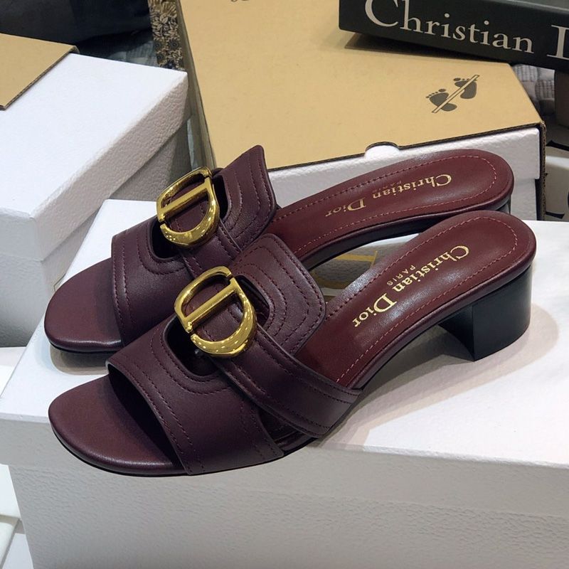 TOP Dior 30 Montaigne Slides Women Calfskin Burgundy