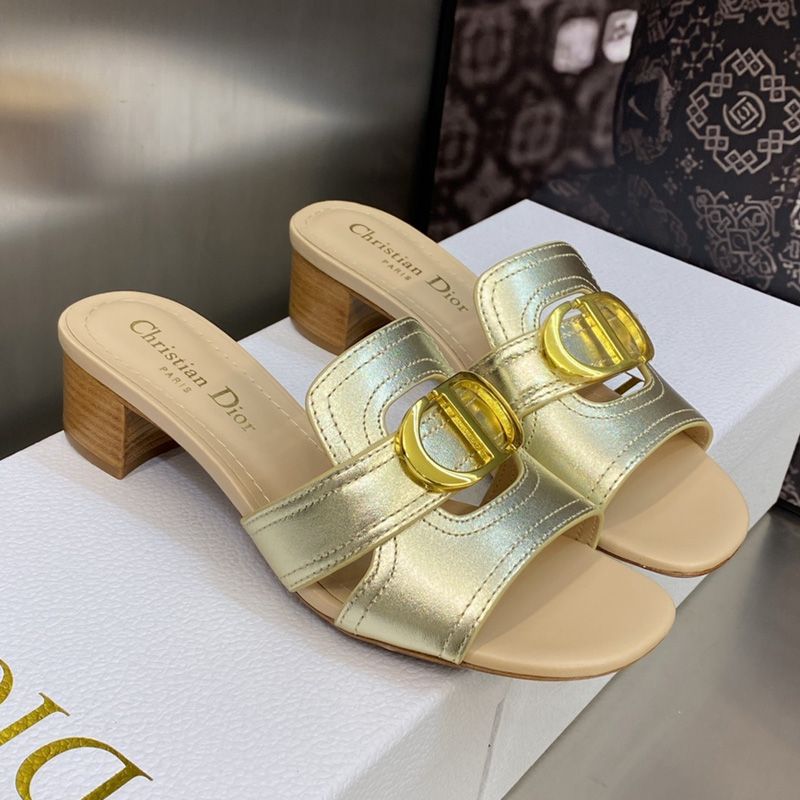 Hot Dior 30 Montaigne Slides Women Calfskin Gold