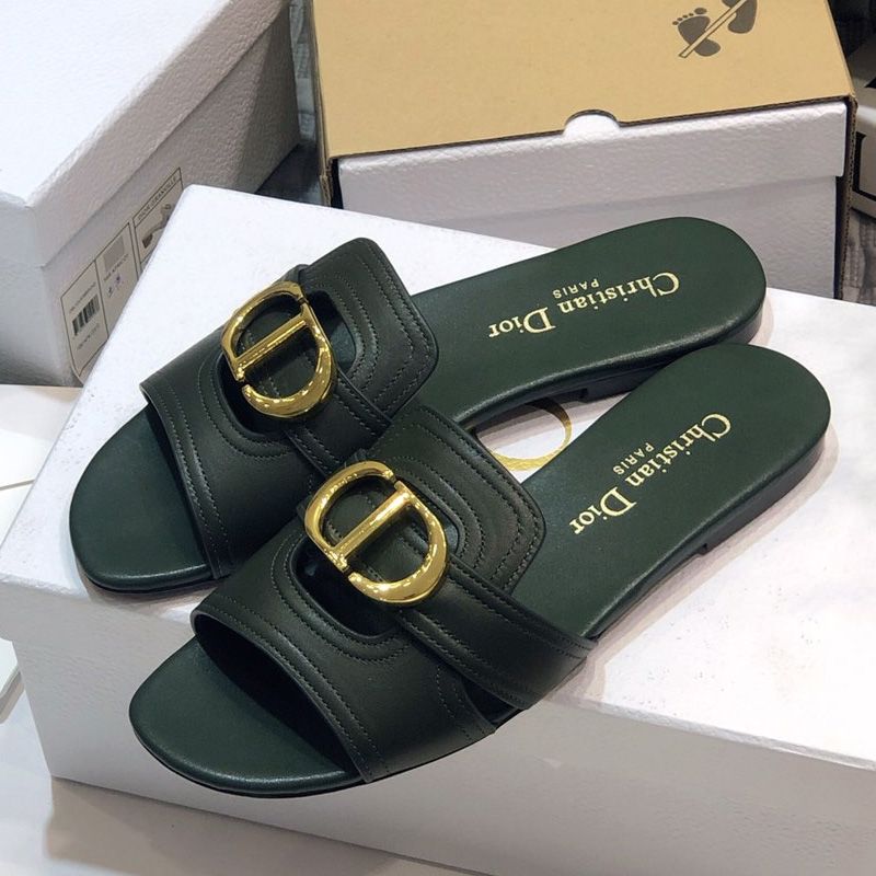 Hot Dior 30 Montaigne Slides Women Calfskin Green