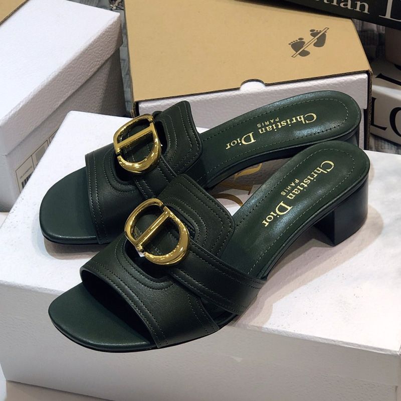 Hot Dior 30 Montaigne Slides Women Calfskin Green