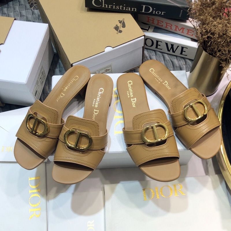 Dior 30 Montaigne Slides Women Calfskin Khaki Hot Sale