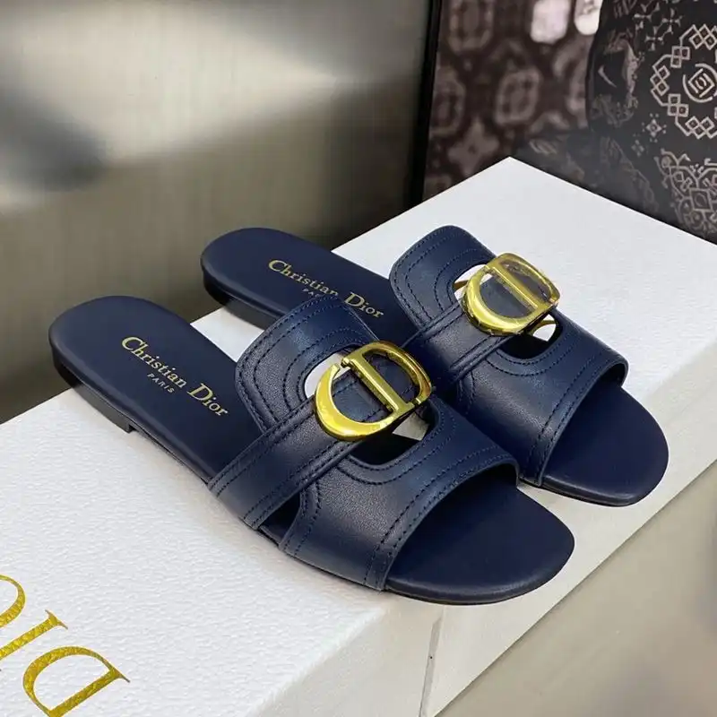 Cheap Hot Dior 30 Montaigne Slides Women Calfskin Navy Blue