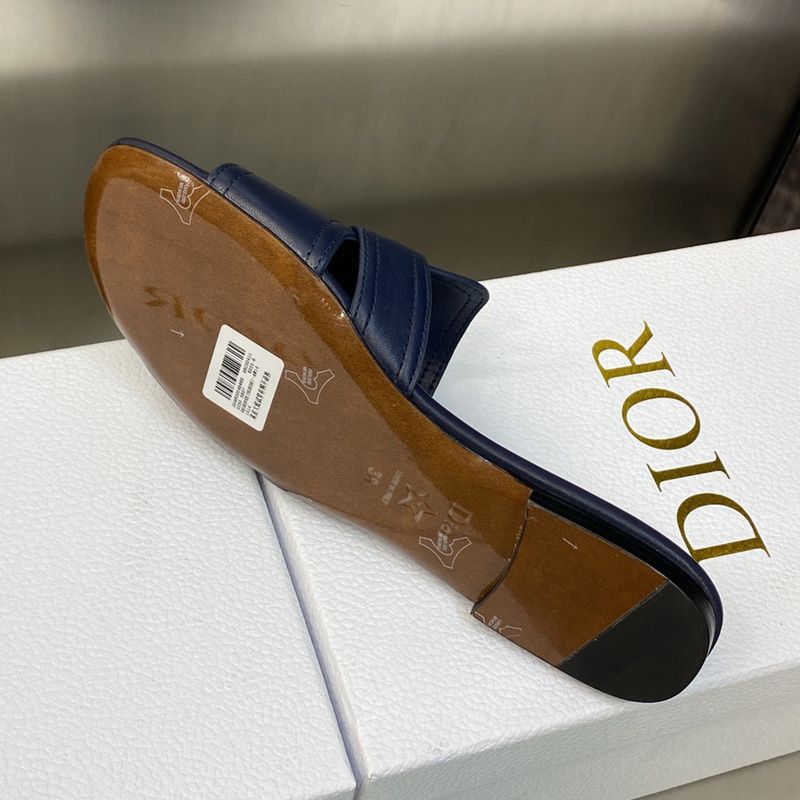 Hot Dior 30 Montaigne Slides Women Calfskin Navy Blue