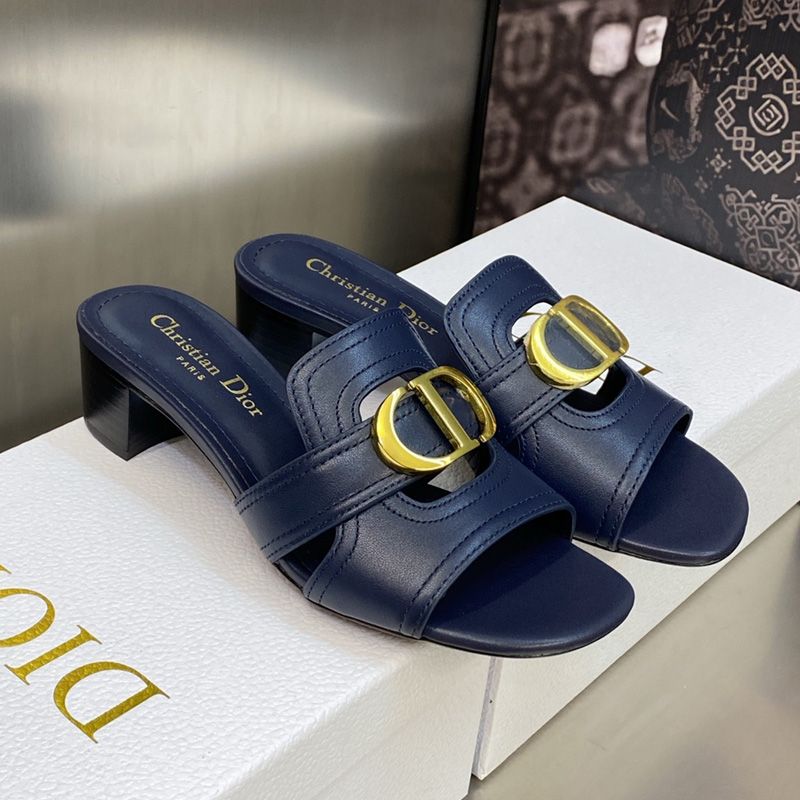 Hot Dior 30 Montaigne Slides Women Calfskin Navy Blue