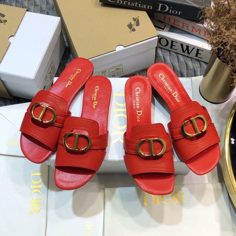 Dior 30 Montaigne Slides Women Calfskin Red Hot Sale