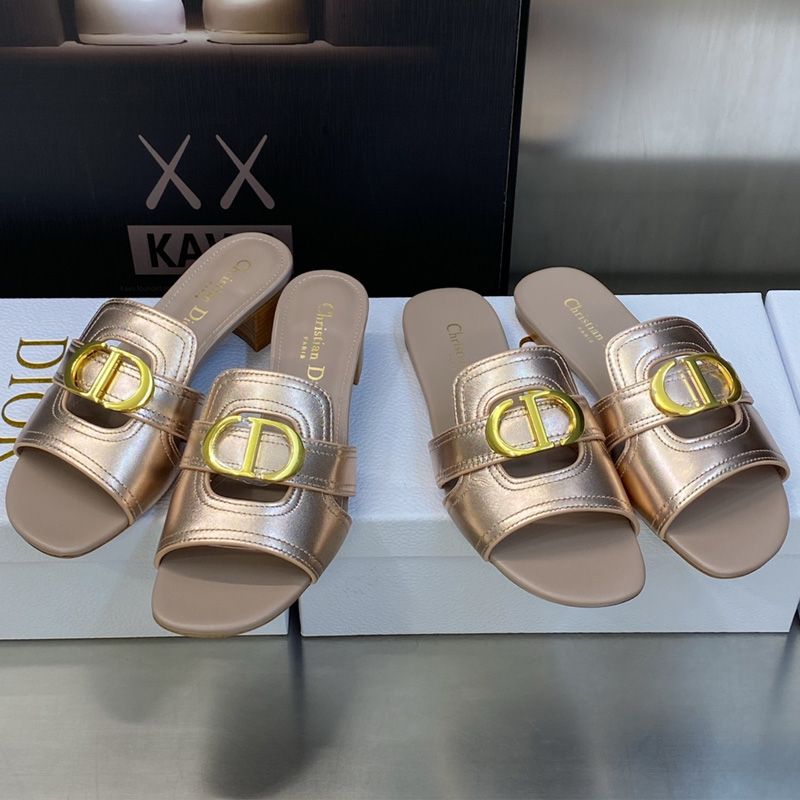 Hot Dior 30 Montaigne Slides Women Calfskin Rose Gold