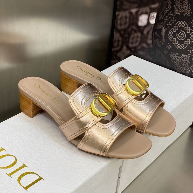 Dior 30 Montaigne Slides Women Calfskin Rose Gold Hot Sale