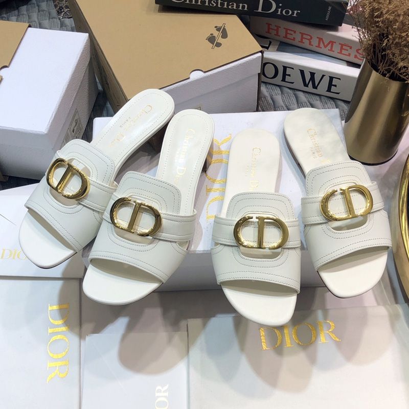 Dior 30 Montaigne Slides Women Calfskin White Hot Sale