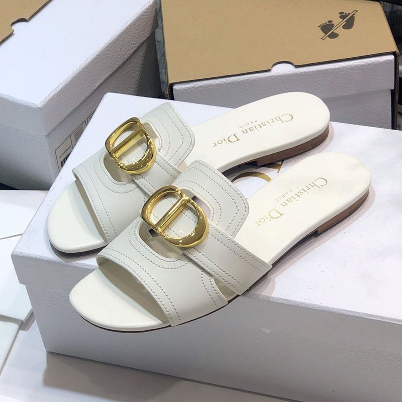 Hot Dior 30 Montaigne Slides Women Calfskin White