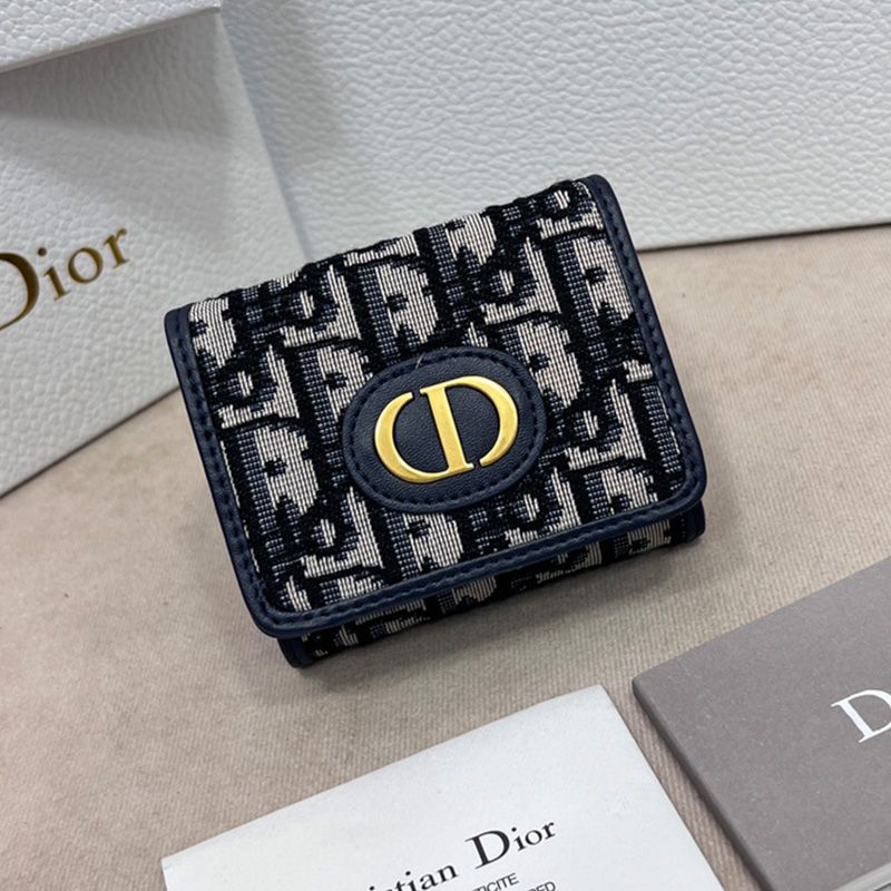 Dior 30 Montaigne Wallet Oblique Motif Canvas Blue Hot Sale