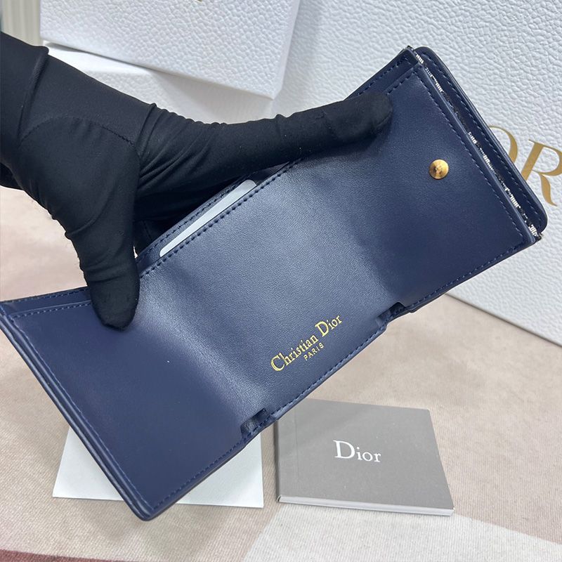 Dior 30 Montaigne Wallet Oblique Motif Canvas Blue Hot Sale