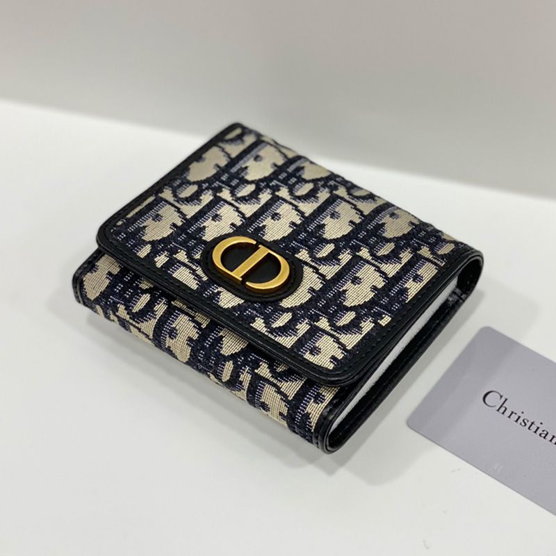 Dior 30 Montaigne Lotus Wallet Oblique Motif Canvas Black Hot Sale