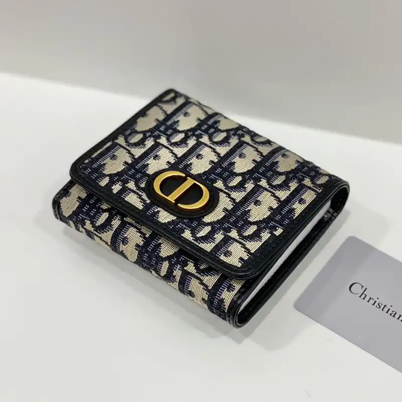 Hot Dior 30 Montaigne Lotus Wallet Oblique Motif Canvas Black