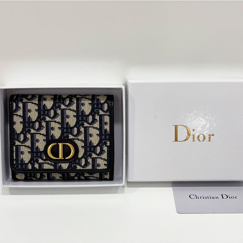 Hot Dior 30 Montaigne Lotus Wallet Oblique Motif Canvas Black