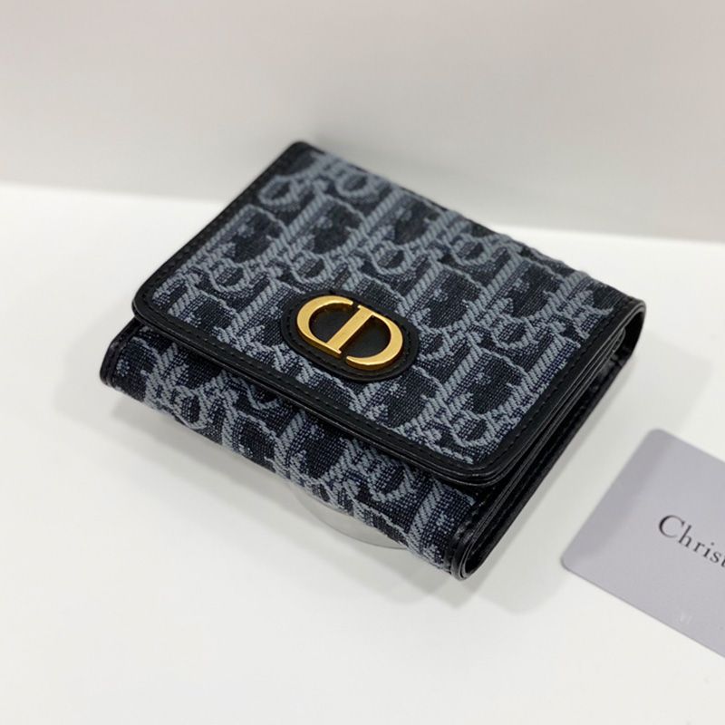 Dior 30 Montaigne Lotus Wallet Oblique Motif Canvas Blue Hot Sale