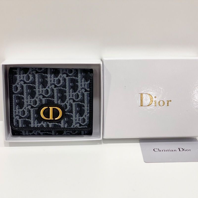 Hot Dior 30 Montaigne Lotus Wallet Oblique Motif Canvas Blue