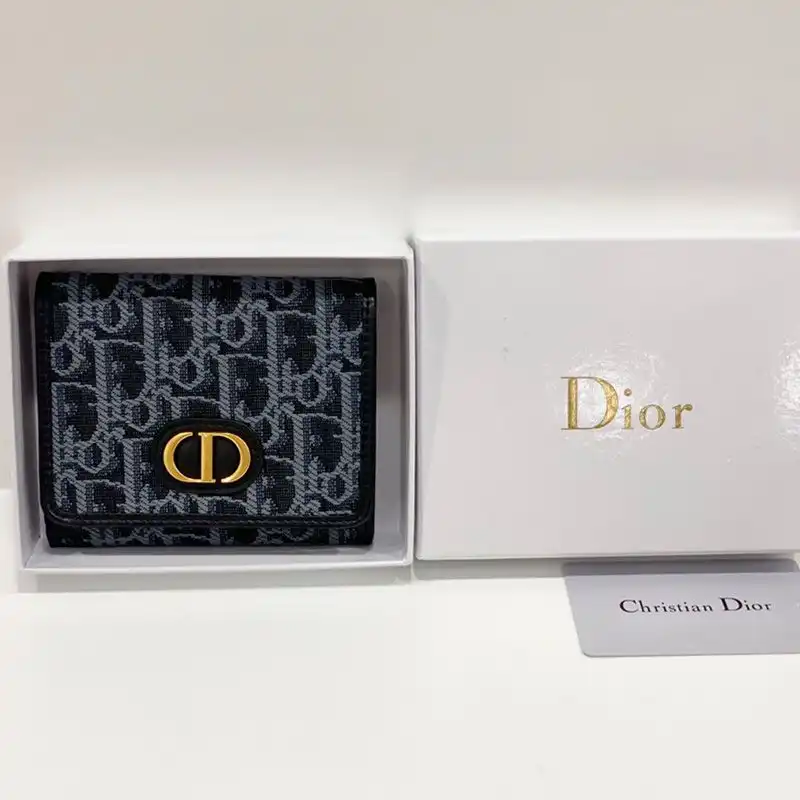 Affordable Hot Dior 30 Montaigne Lotus Wallet Oblique Motif Canvas Blue