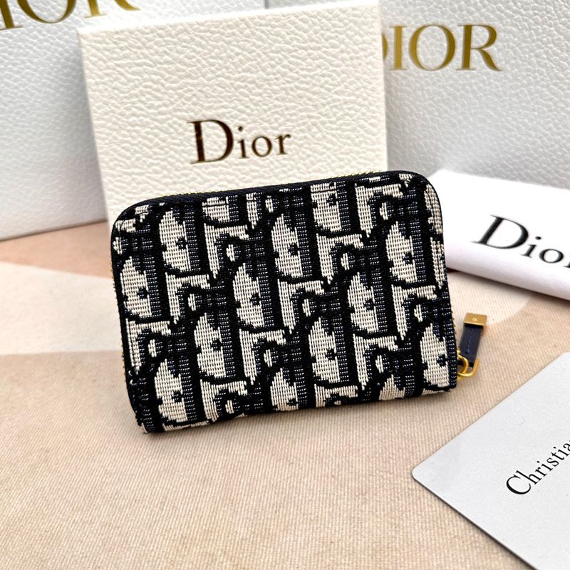 Hot Dior 30 Montaigne Voyageur Zip Wallet Oblique Motif Canvas Black