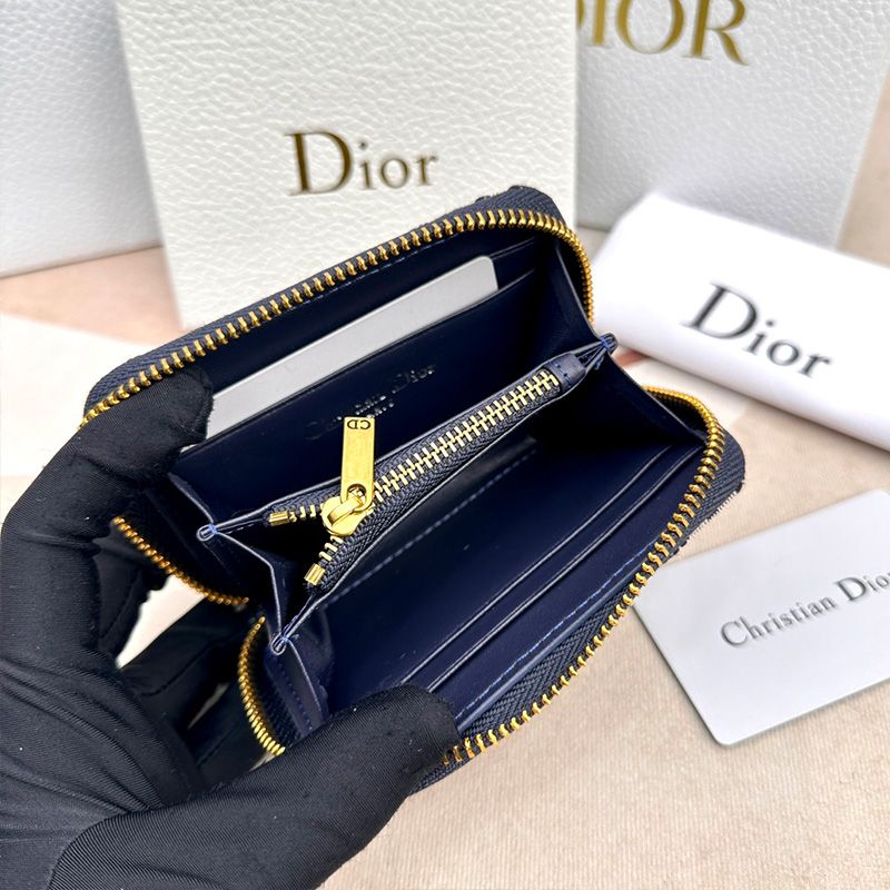 Hot Dior 30 Montaigne Voyageur Zip Wallet Oblique Motif Canvas Black