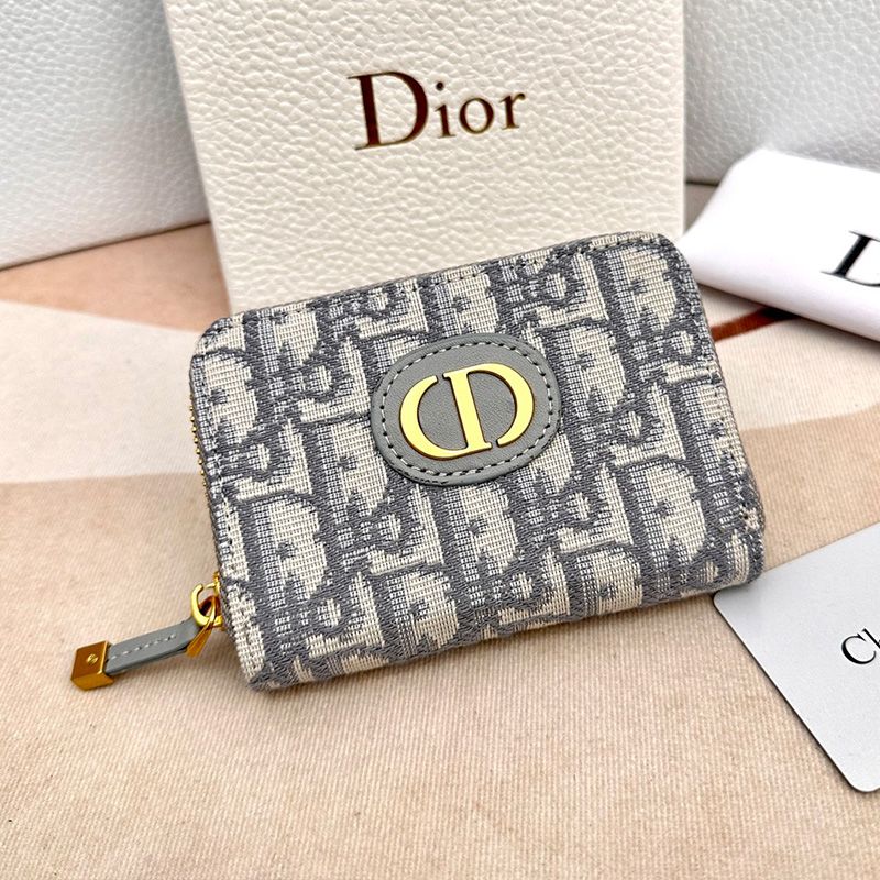 Dior 30 Montaigne Voyageur Zip Wallet Oblique Motif Canvas Grey Hot Sale