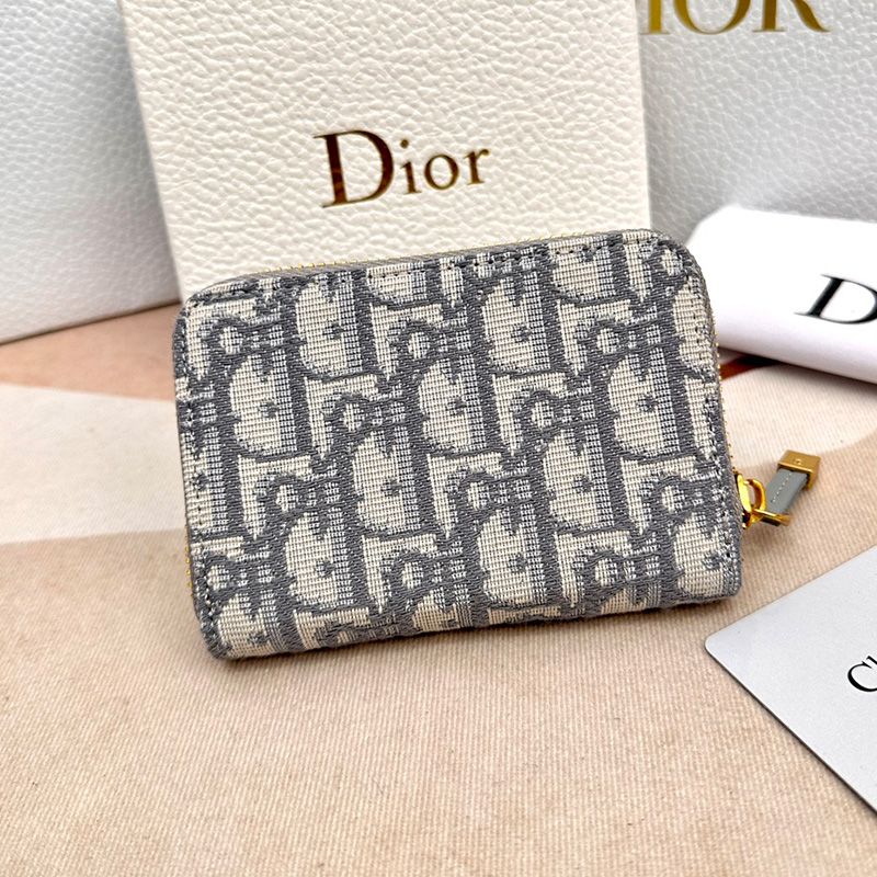 Hot Dior 30 Montaigne Voyageur Zip Wallet Oblique Motif Canvas Grey