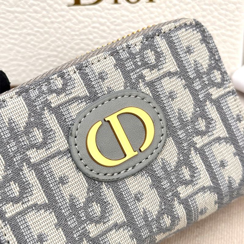 Hot Dior 30 Montaigne Voyageur Zip Wallet Oblique Motif Canvas Grey