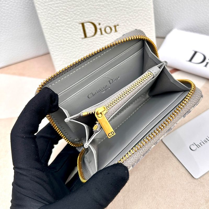 Hot Dior 30 Montaigne Voyageur Zip Wallet Oblique Motif Canvas Grey