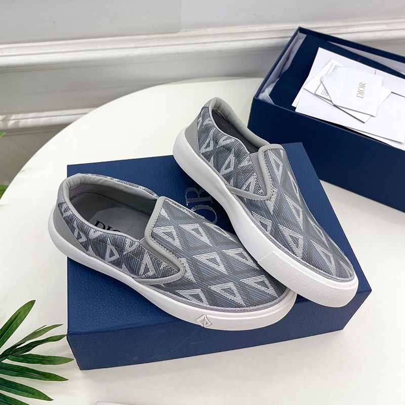 Dior B101 Slip-on Sneakers Unisex CD Diamond Motif Canvas and Smooth Calfskin Grey Hot Sale