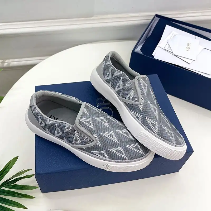 Hot Dior B101 Slip-on Sneakers Unisex CD Diamond Motif Canvas and Smooth Calfskin Grey