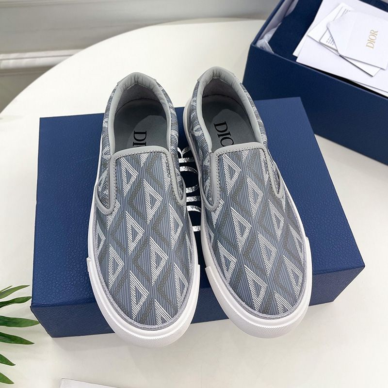 Dior B101 Slip-on Sneakers Unisex CD Diamond Motif Canvas and Smooth Calfskin Grey Hot Sale