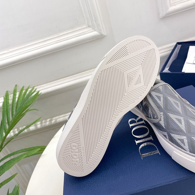 Dior B101 Slip-on Sneakers Unisex CD Diamond Motif Canvas and Smooth Calfskin Grey Hot Sale