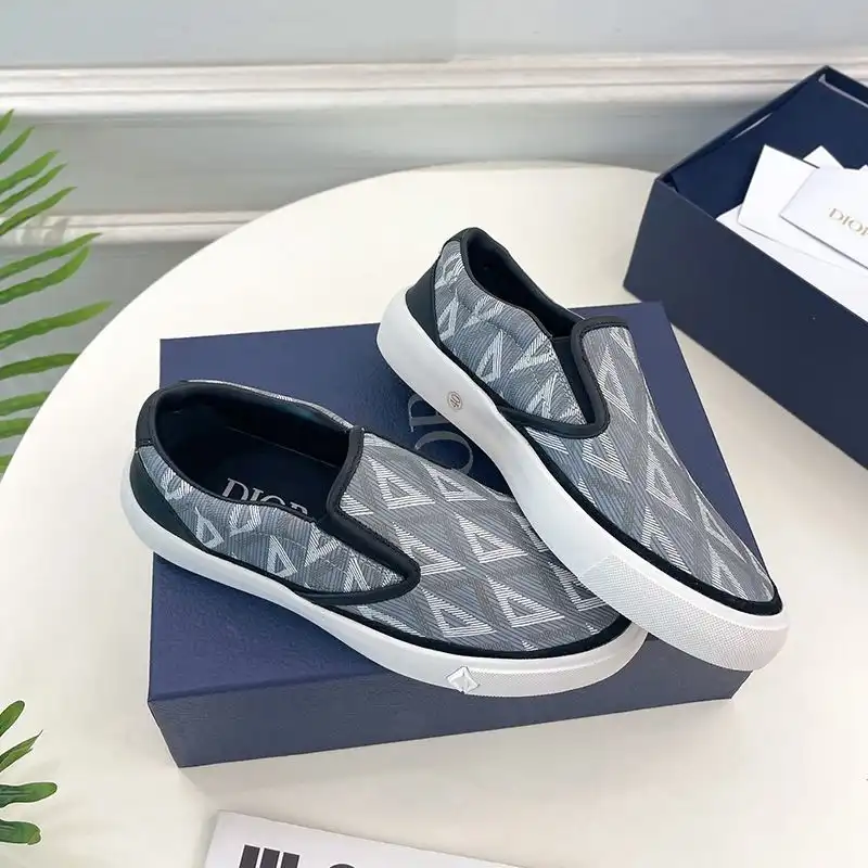 Cheap Dior B101 Slip-on Sneakers Unisex CD Diamond Motif Canvas and Smooth Calfskin Grey Navy Blue