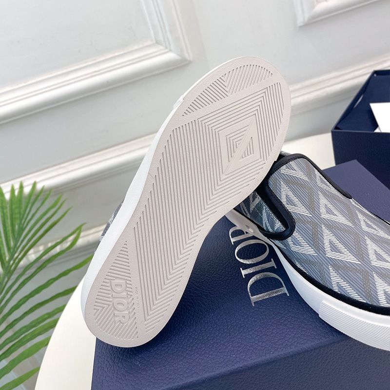 Dior B101 Slip-on Sneakers Unisex CD Diamond Motif Canvas and Smooth Calfskin Grey Navy Blue