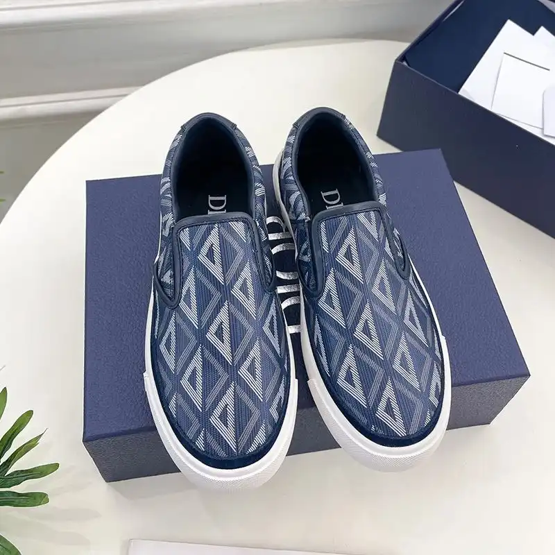 Affordable Hot Dior B101 Slip-on Sneakers Unisex CD Diamond Motif Canvas and Smooth Calfskin Navy Blue