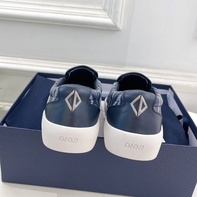 Dior B101 Slip-on Sneakers Unisex CD Diamond Motif Canvas and Smooth Calfskin Navy Blue Hot Sale