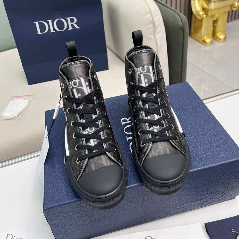 Hot Dior B23 High-Top Sneakers Unisex Oblique Motif Canvas with Calfskin Black