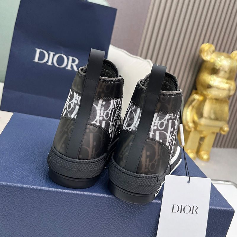 Hot Dior B23 High-Top Sneakers Unisex Oblique Motif Canvas with Calfskin Black