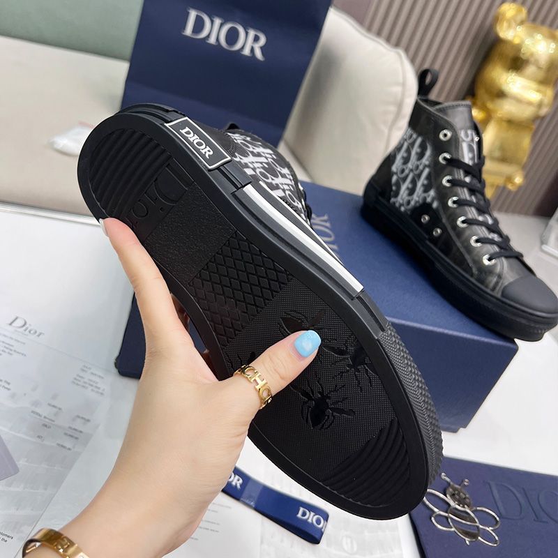 Hot Dior B23 High-Top Sneakers Unisex Oblique Motif Canvas with Calfskin Black