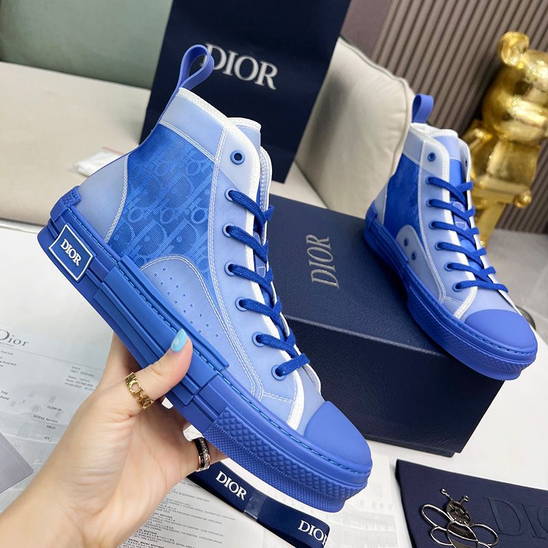 Dior B23 High-Top Sneakers Unisex Oblique Motif Canvas Blue Hot Sale