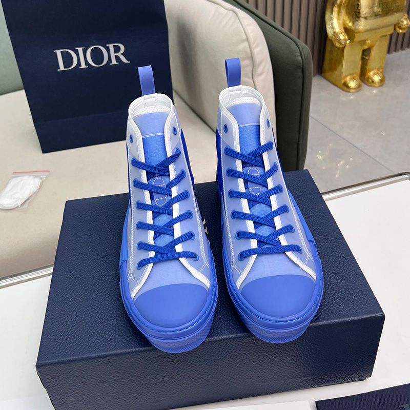 Dior B23 High-Top Sneakers Unisex Oblique Motif Canvas Blue Hot Sale