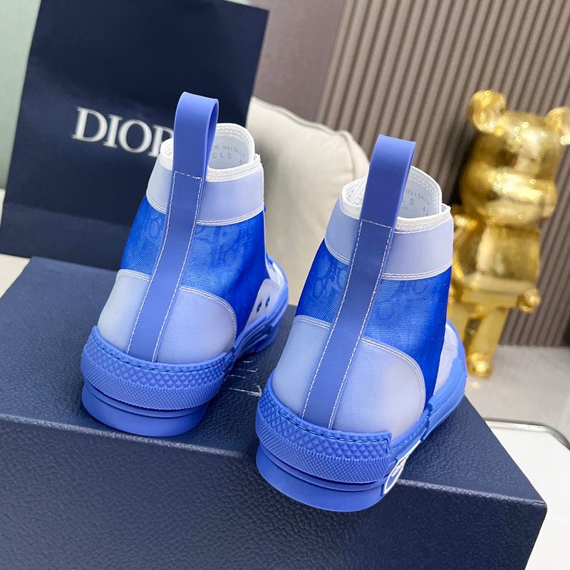 Dior B23 High-Top Sneakers Unisex Oblique Motif Canvas Blue Hot Sale