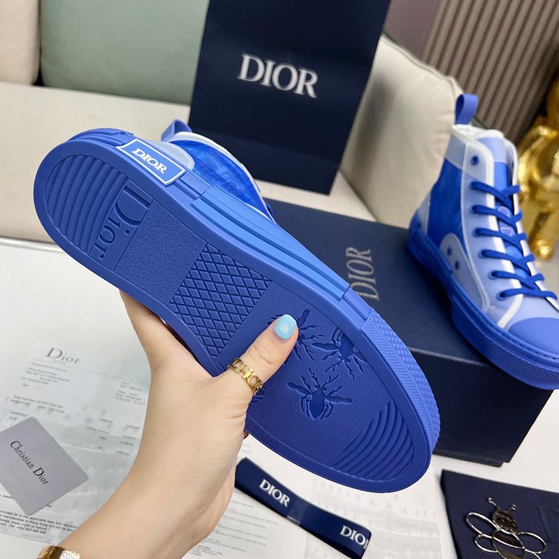 Dior B23 High-Top Sneakers Unisex Oblique Motif Canvas Blue Hot Sale