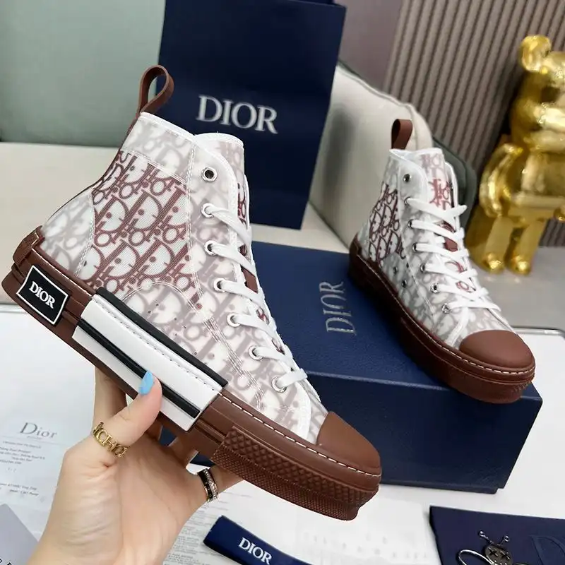 Hot Dior B23 High-Top Sneakers Unisex Oblique Motif Canvas Brown