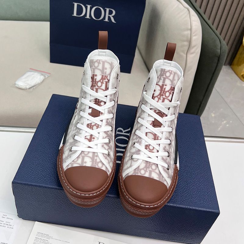 Dior B23 High-Top Sneakers Unisex Oblique Motif Canvas Brown