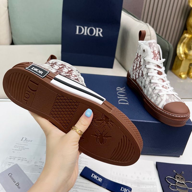 Dior B23 High-Top Sneakers Unisex Oblique Motif Canvas Brown