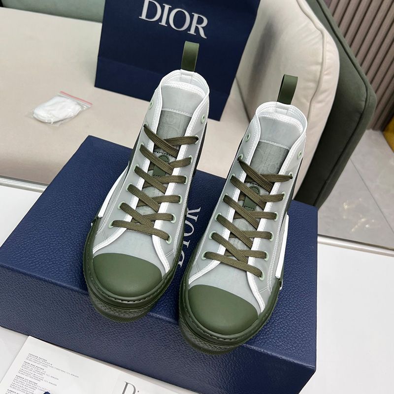 Dior B23 High-Top Sneakers Unisex Oblique Motif Canvas Green Hot Sale