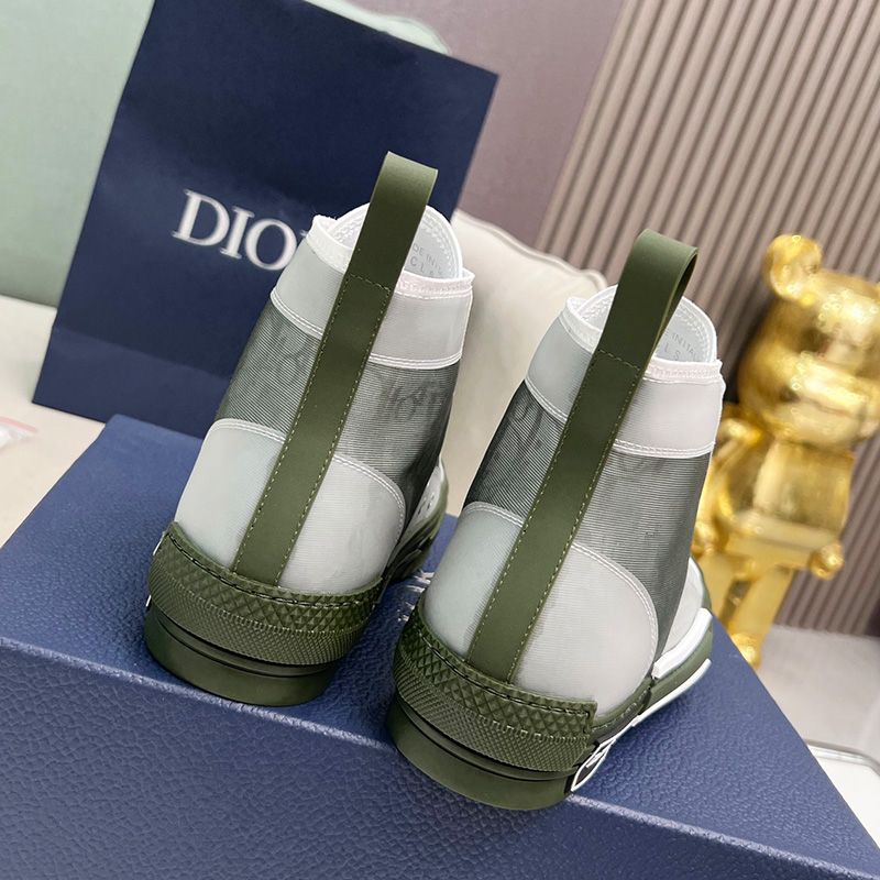 Dior B23 High-Top Sneakers Unisex Oblique Motif Canvas Green Hot Sale