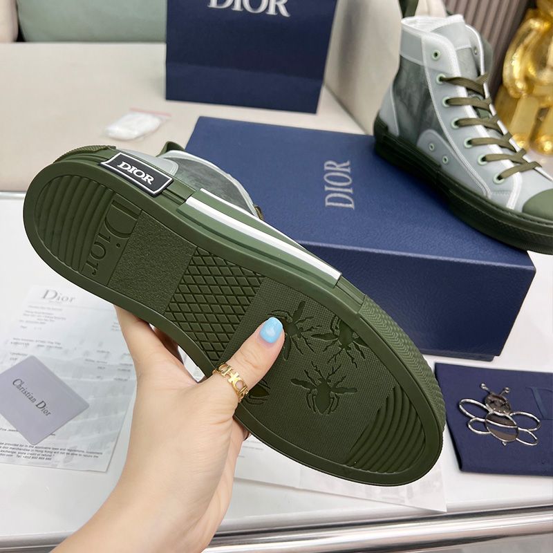 Dior B23 High-Top Sneakers Unisex Oblique Motif Canvas Green Hot Sale