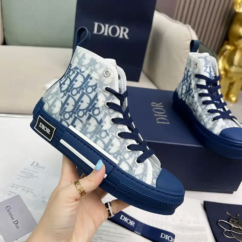 Hot Dior B23 High-Top Sneakers Unisex Oblique Motif Canvas Navy Blue