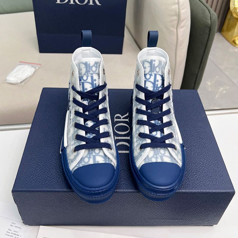 Hot Dior B23 High-Top Sneakers Unisex Oblique Motif Canvas Navy Blue